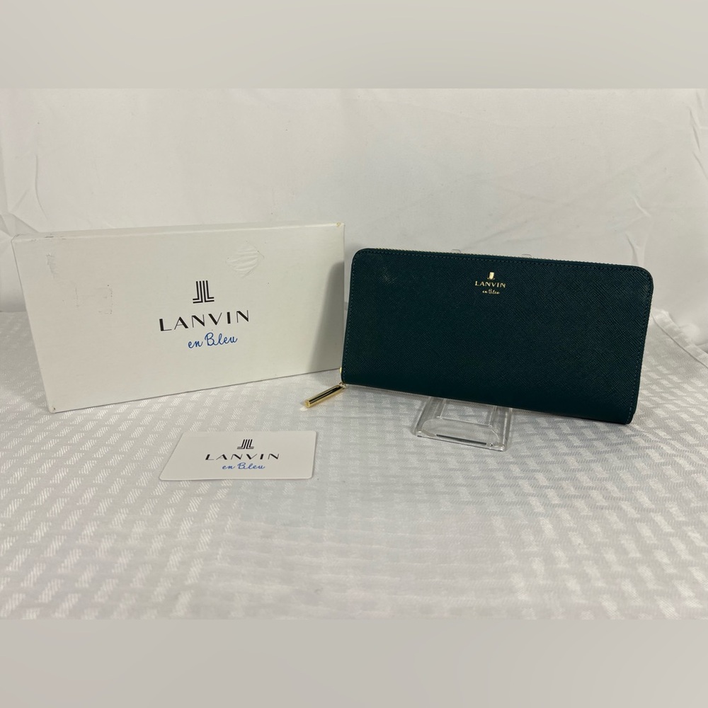 NWT Lanvin en Bleu Teal Saffiano Leather Zip Around Long Wallet